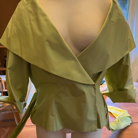 Renato Mucci Green Silk Cocktail Jacket S 42 V Neck and Wide Collar - Picture 5 of 14